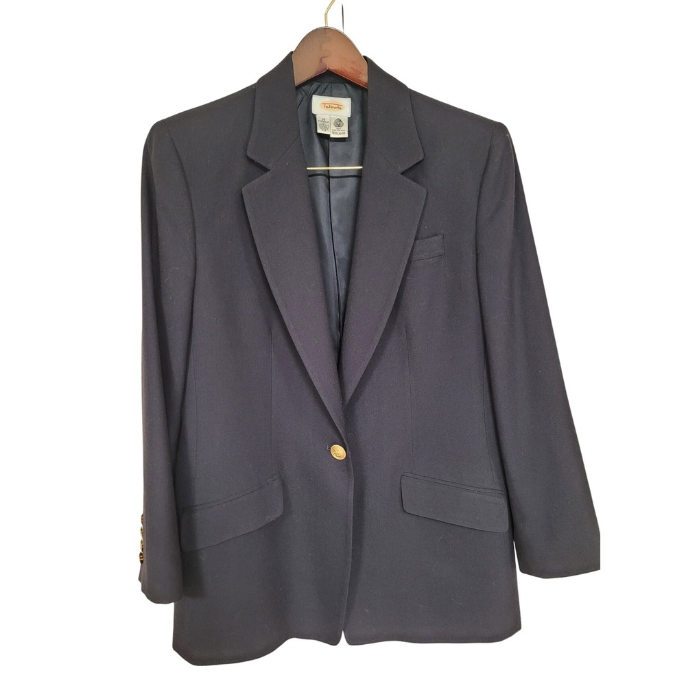 Talbots Women's 100% Wool Blazer Size 10 Navy‎ Blue Gold Button Career Business